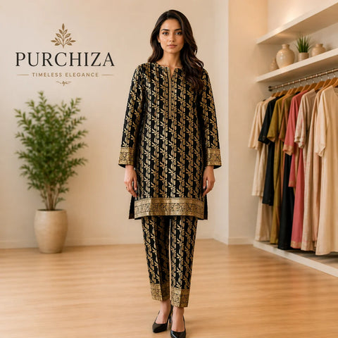 Golden Banarsi Lawn Suit for Women | Elegant Traditional Summer Outfit
