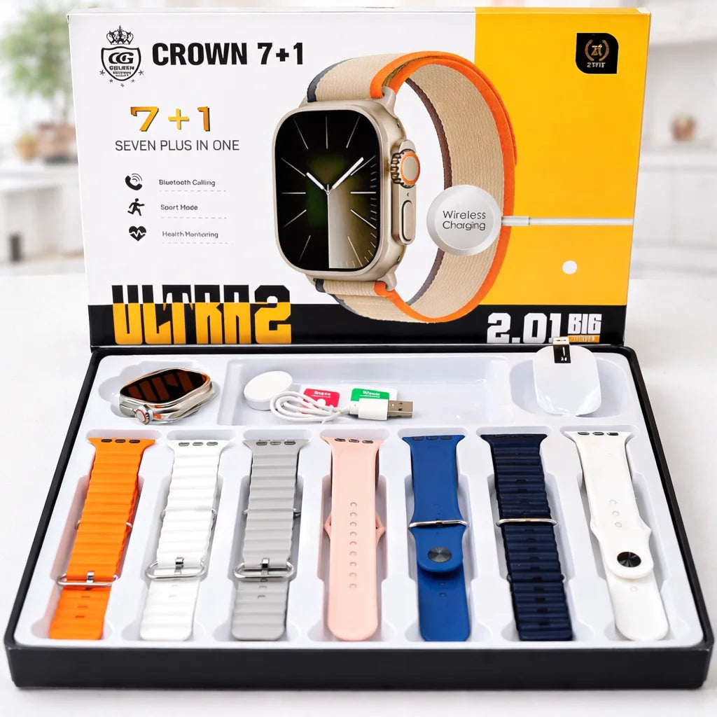 Crown H90 7+1 ULTRA 2 Smart Watch Orignal And Premium Quality With 7 Straps