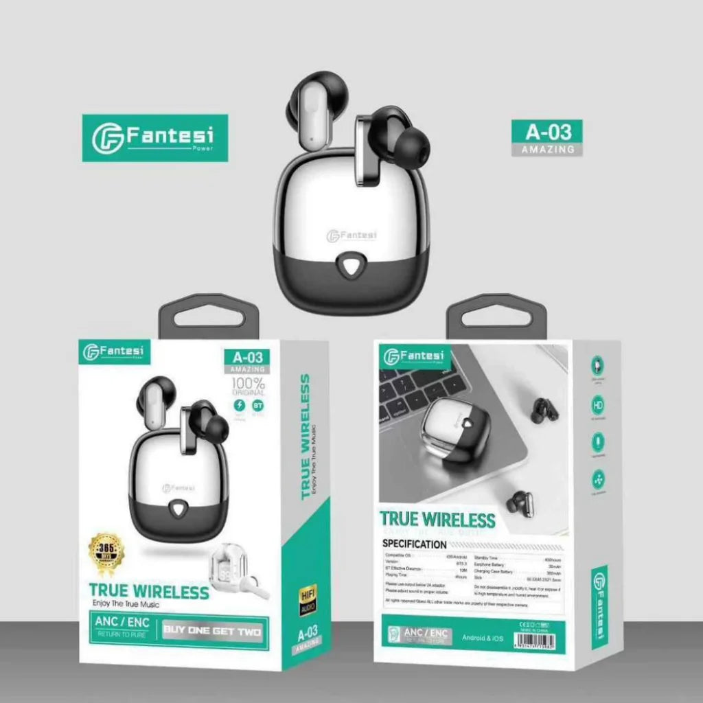 Fantesi A-03 Amazing Smart Display Earbuds | Full Touch Control, ANC/ENC, Hi-Fi Sound & Long Battery Life