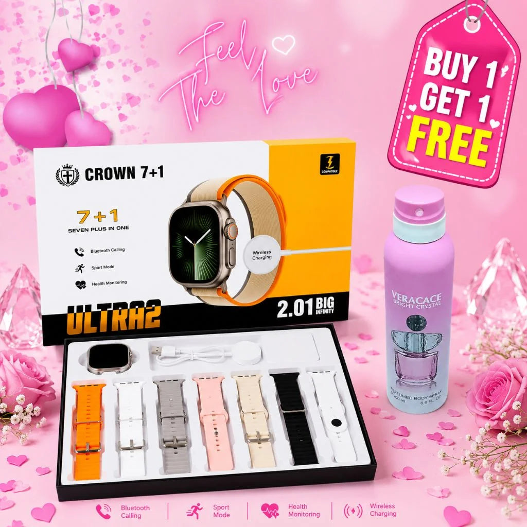 Smart Watch (7+1 Combo) | Veracace Bright Crystle Body Spray | Buy 1 Get 1 FREE