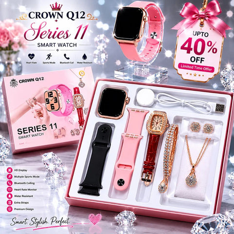 CROWN Q12 Series 11 Smart Watch | Luxury Jewelry Gift Set for Women