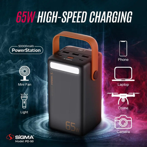 Sigma PD-50 Power Station 50000mAh Power Bank – 65W PD + Super Fast Charging with LED Display Purchiza