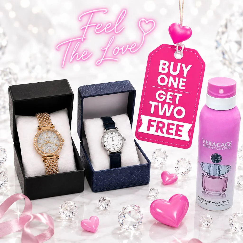 Veracace Bright | Crystal Gold Women's Watch | Women's Blue Leather Watch | Buy One Get Two Free