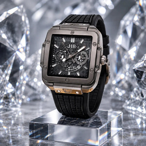 Square Luxury Chronograph Watch | Modern Designer Timepiece for Men